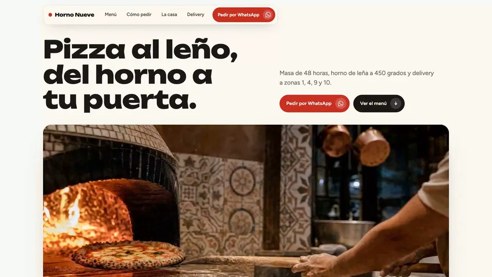 Portada del sitio de Horno Nueve, pizzería al leño en zona 1